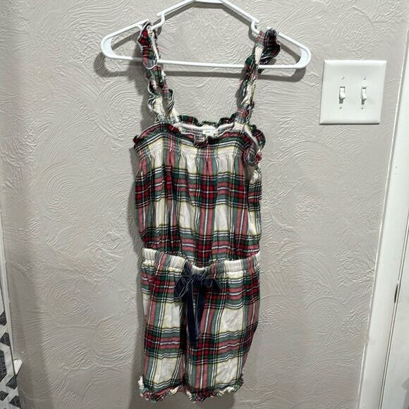 aerie womens plaid ruffle flannel romper pajama size small - Picture 1 of 5